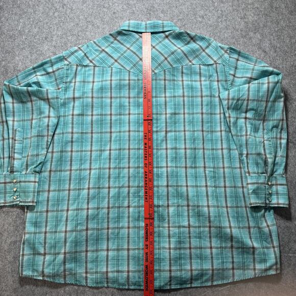 Wrangler Shirt Mens 3XL Blue Plaid Western‎ Snap Pearl Pockets Cowboy Rodeo - Picture 7 of 7